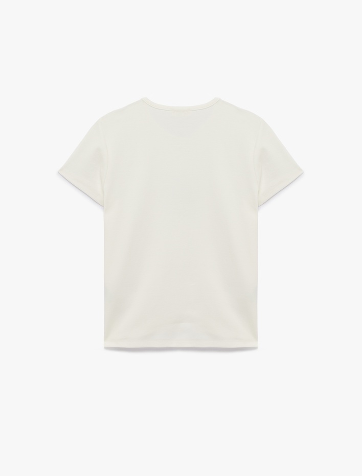  Slim Fit Kısa Kollu Bisiklet Yaka Pamuklu Payetli Tişört