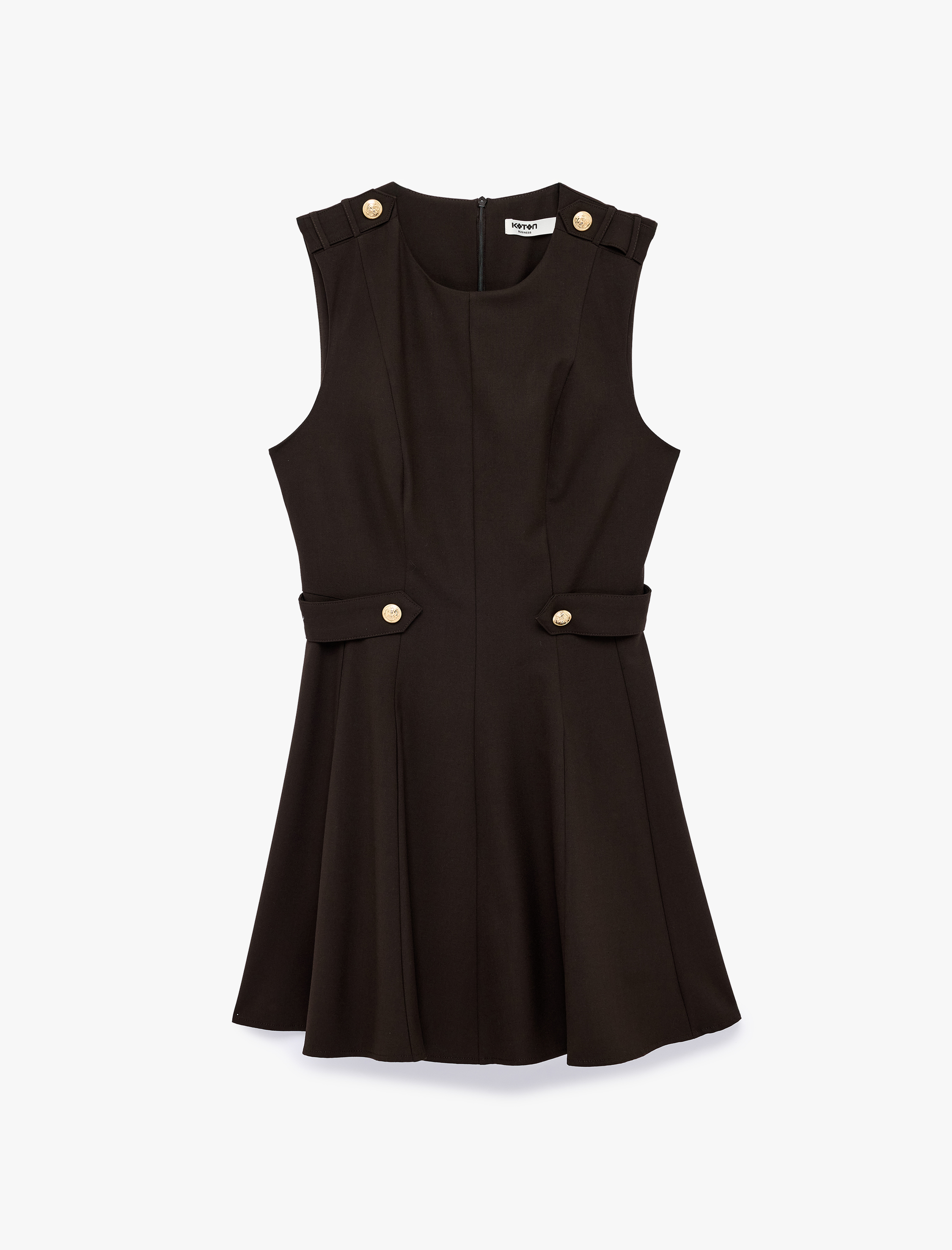   Slim Fit Metal Aksesuarlı Kolsuz Bisiklet Yaka A Kesim Mini Elbise