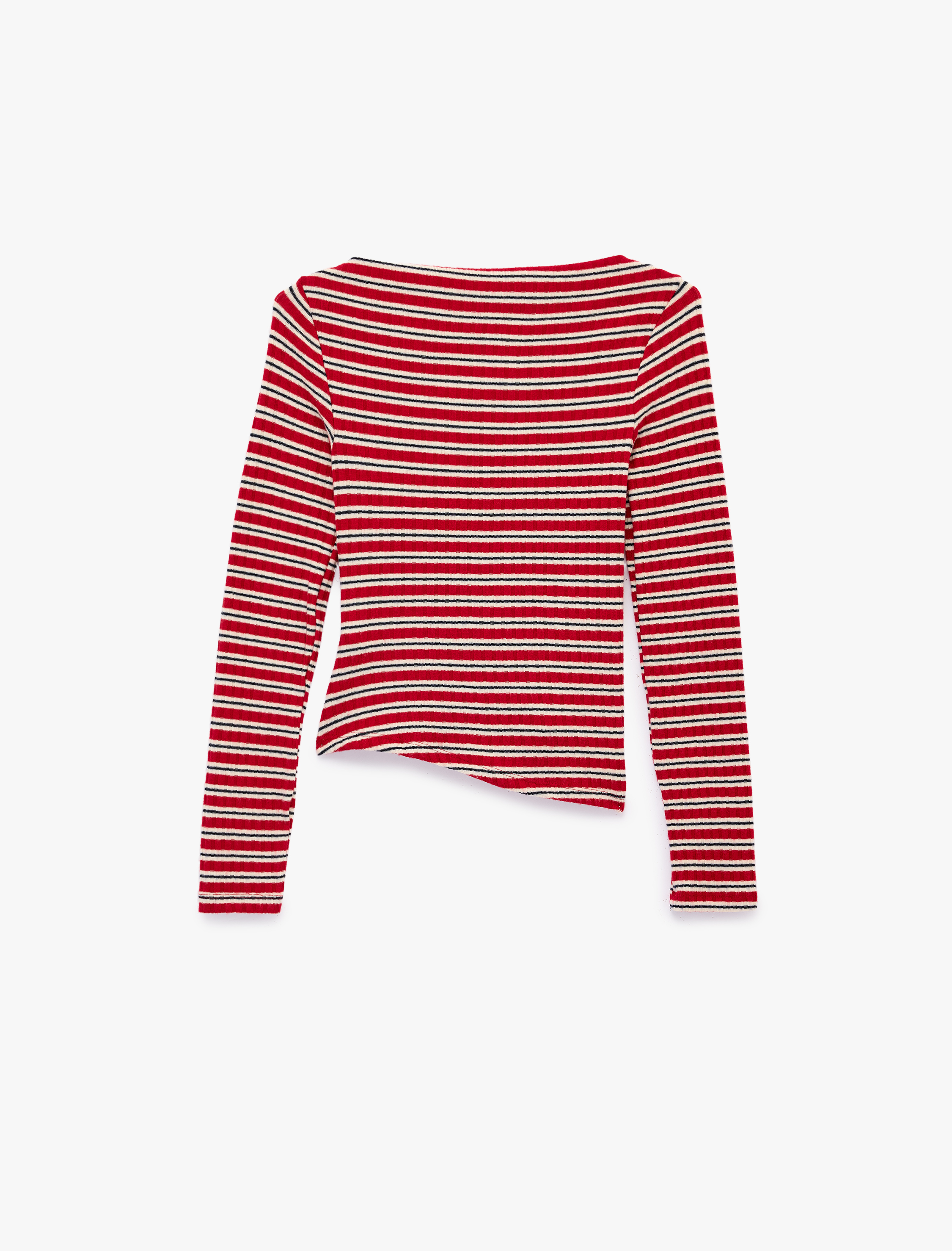   Çizgili Asimetrik Kesim Kayık Yaka Uzun Kollu Bluz