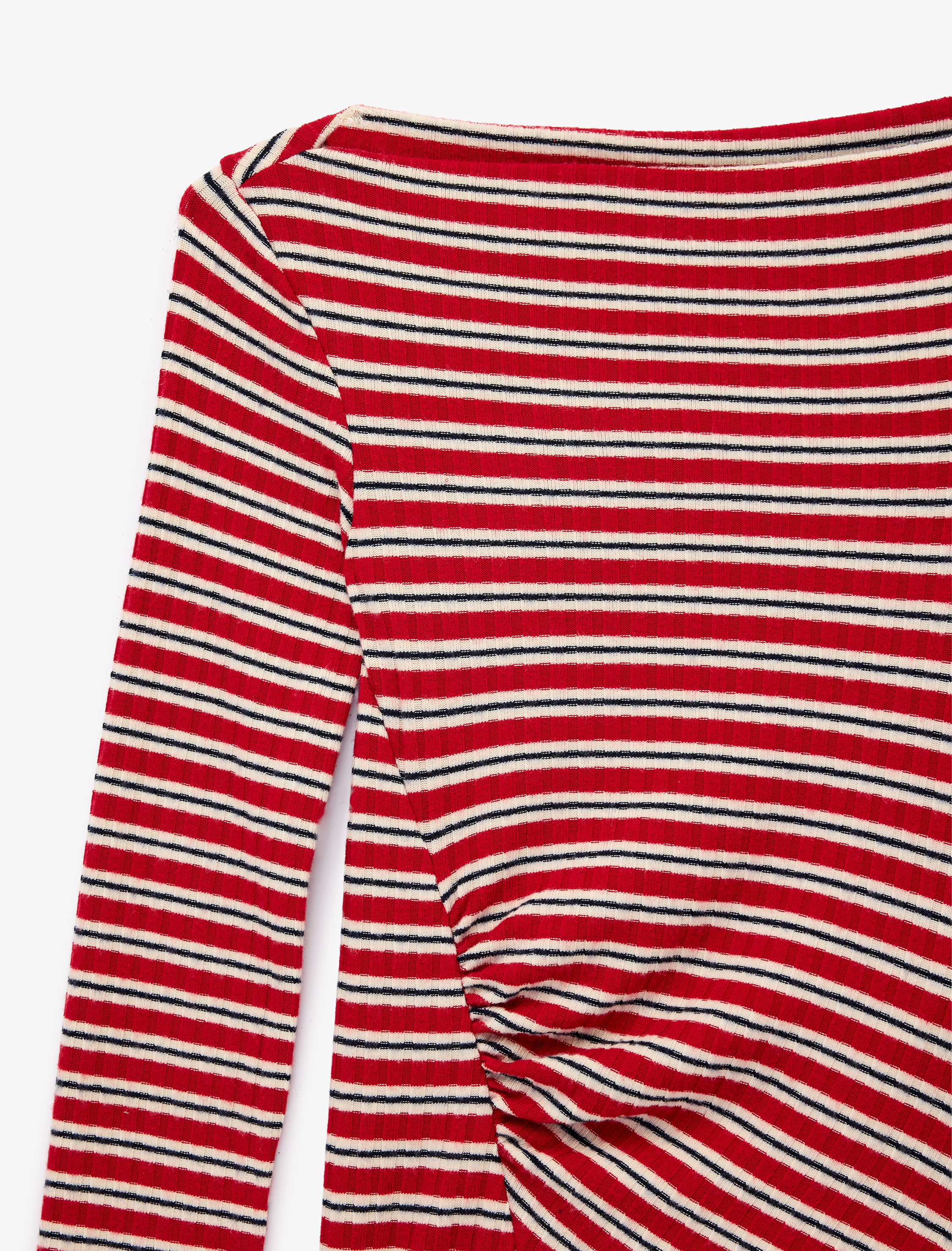   Çizgili Asimetrik Kesim Kayık Yaka Uzun Kollu Bluz