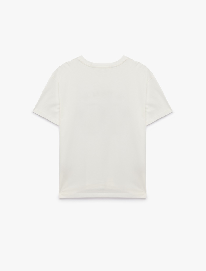  Rahat Kalıp Kısa Kollu Nakışlı Pamuklu Bisiklet Yaka Tişört