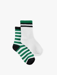 Pamuklu 2'li Çizgili Çorap Seti