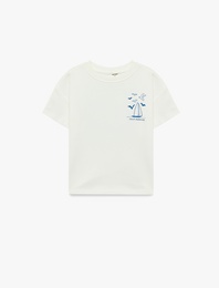 Pamuklu Kısa Kollu Bisiklet Yaka Baskılı Tişört