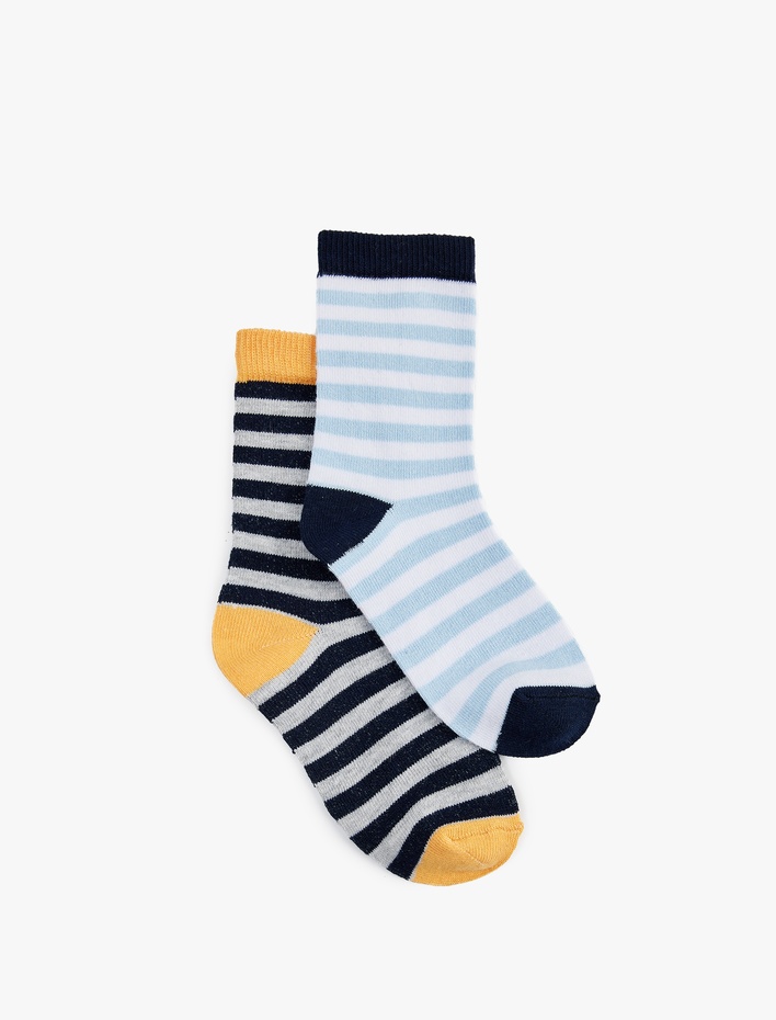 Erkek Çocuk Pamuklu Çizgili 2'li Çorap Seti