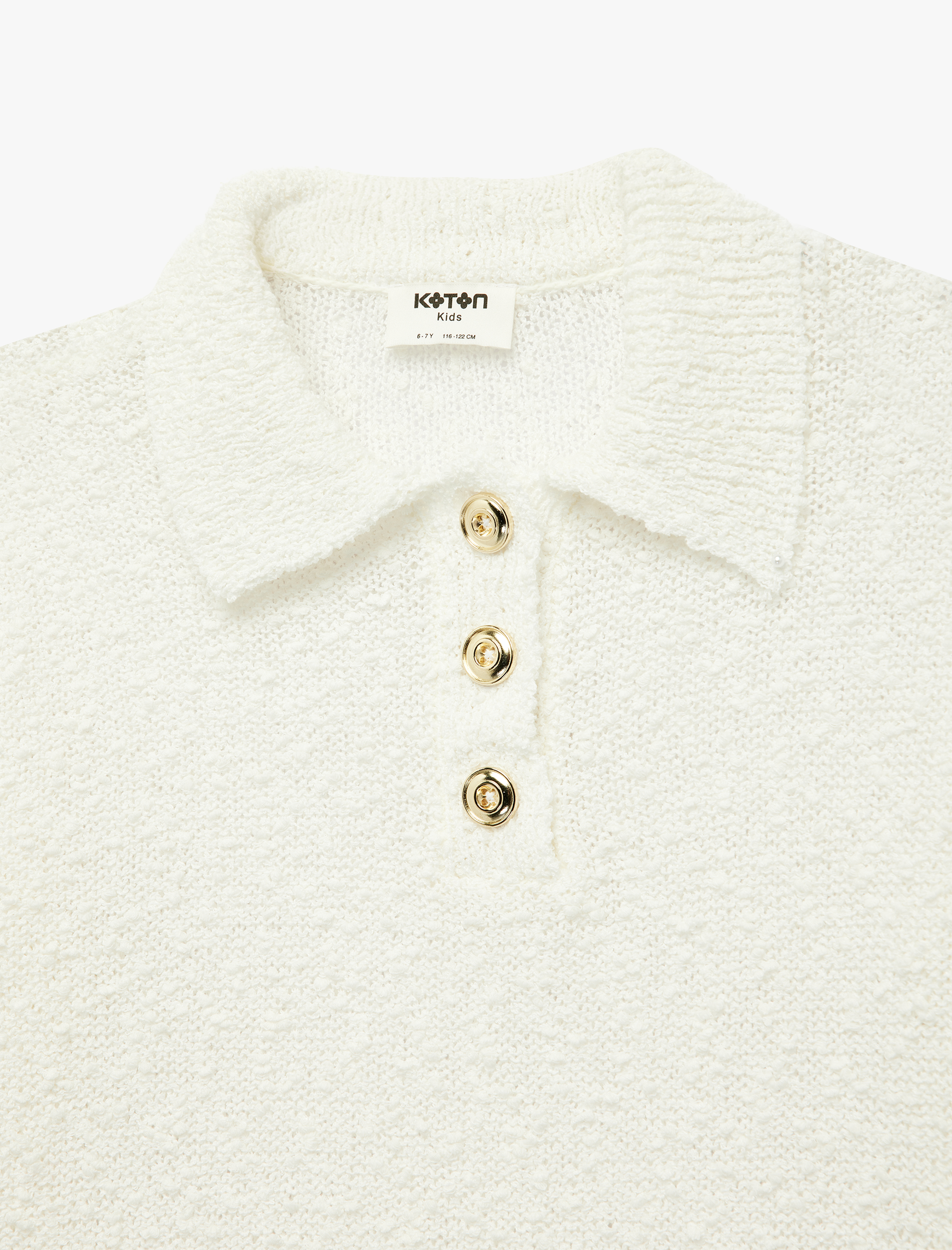  Kız Çocuk Düğmeli Kısa Kollu Polo Yaka Triko Kazak