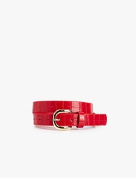 Metal Tokalı Kroko Deri Görünümlü Kemer