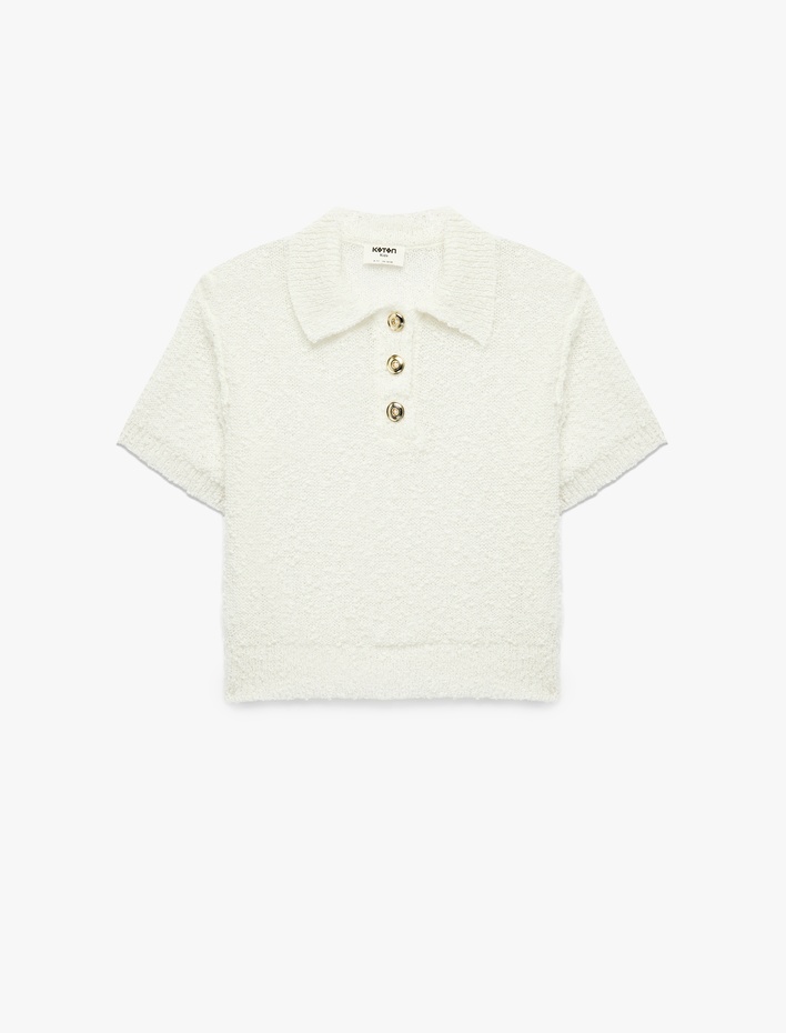 Kız Çocuk Düğmeli Kısa Kollu Polo Yaka Triko Kazak