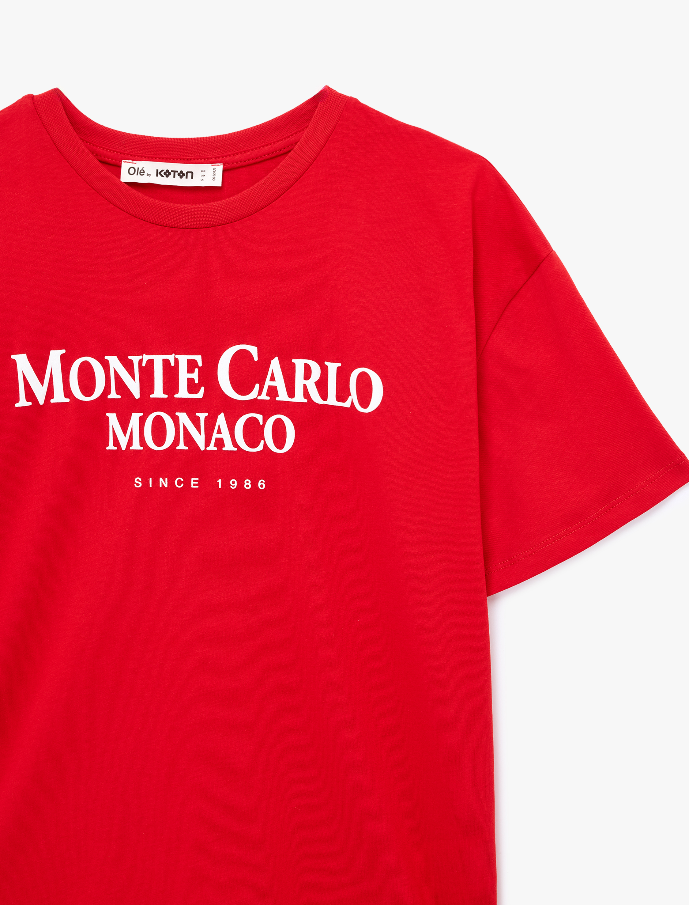   Rahat Kalıp Bisiklet Yaka Kısa Kollu Baskılı Pamuklu Tişört