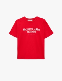 Rahat Kalıp Bisiklet Yaka Kısa Kollu Baskılı Pamuklu Tişört