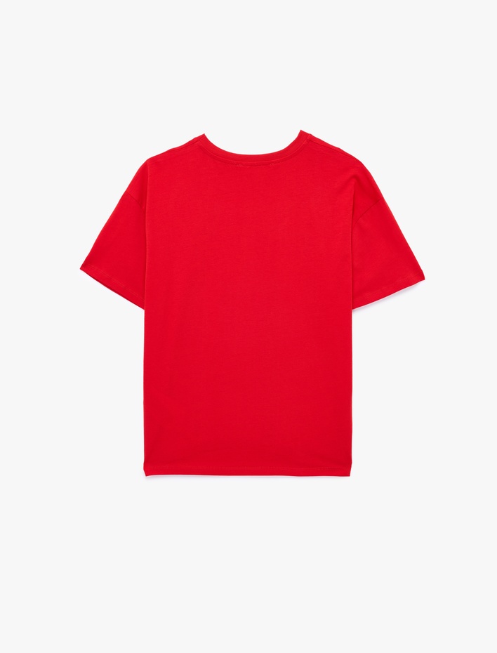  Rahat Kalıp Bisiklet Yaka Kısa Kollu Baskılı Pamuklu Tişört