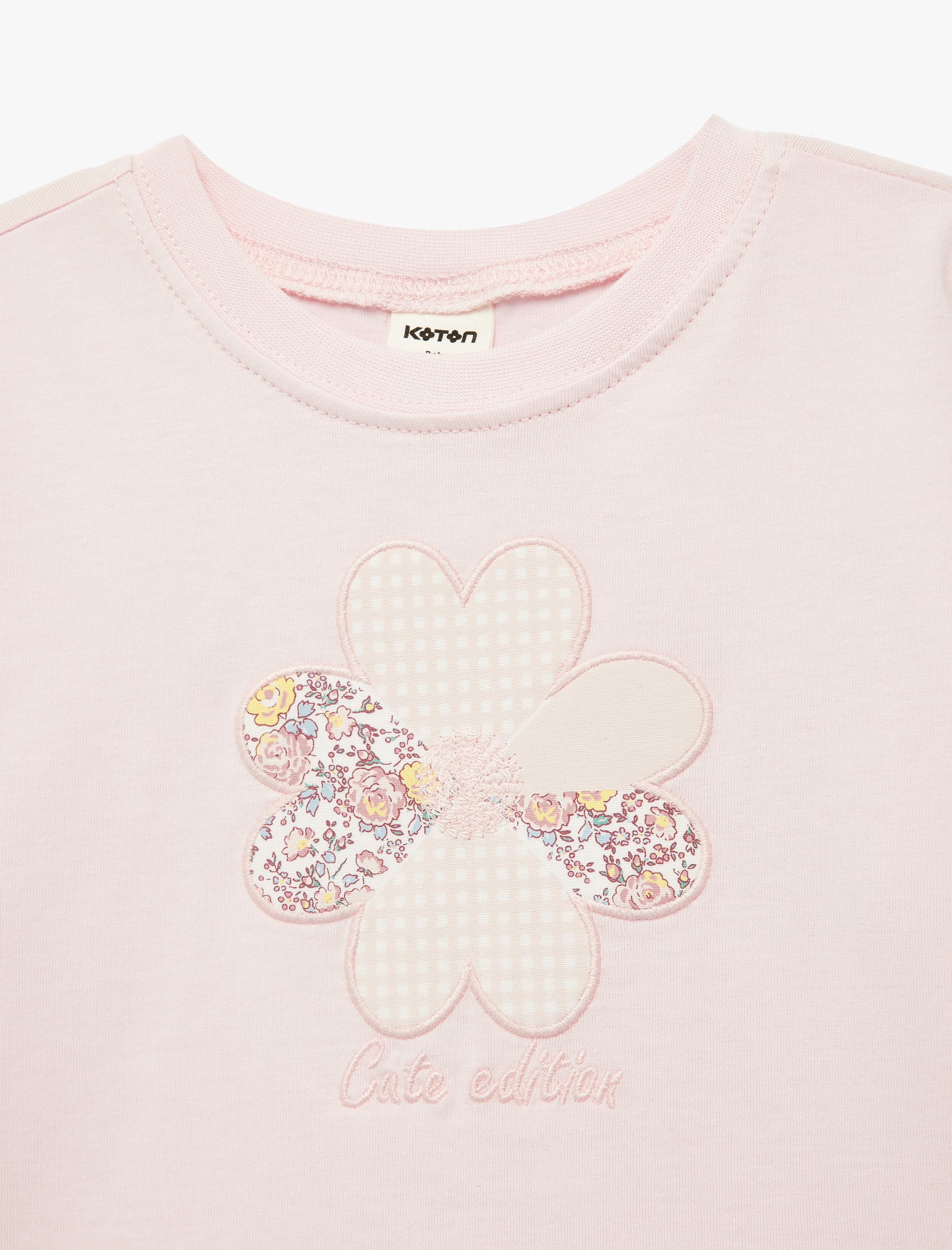  Kız Bebek Çiçek Baskılı Kısa Kollu Bisiklet Yaka Pamuklu Tişört