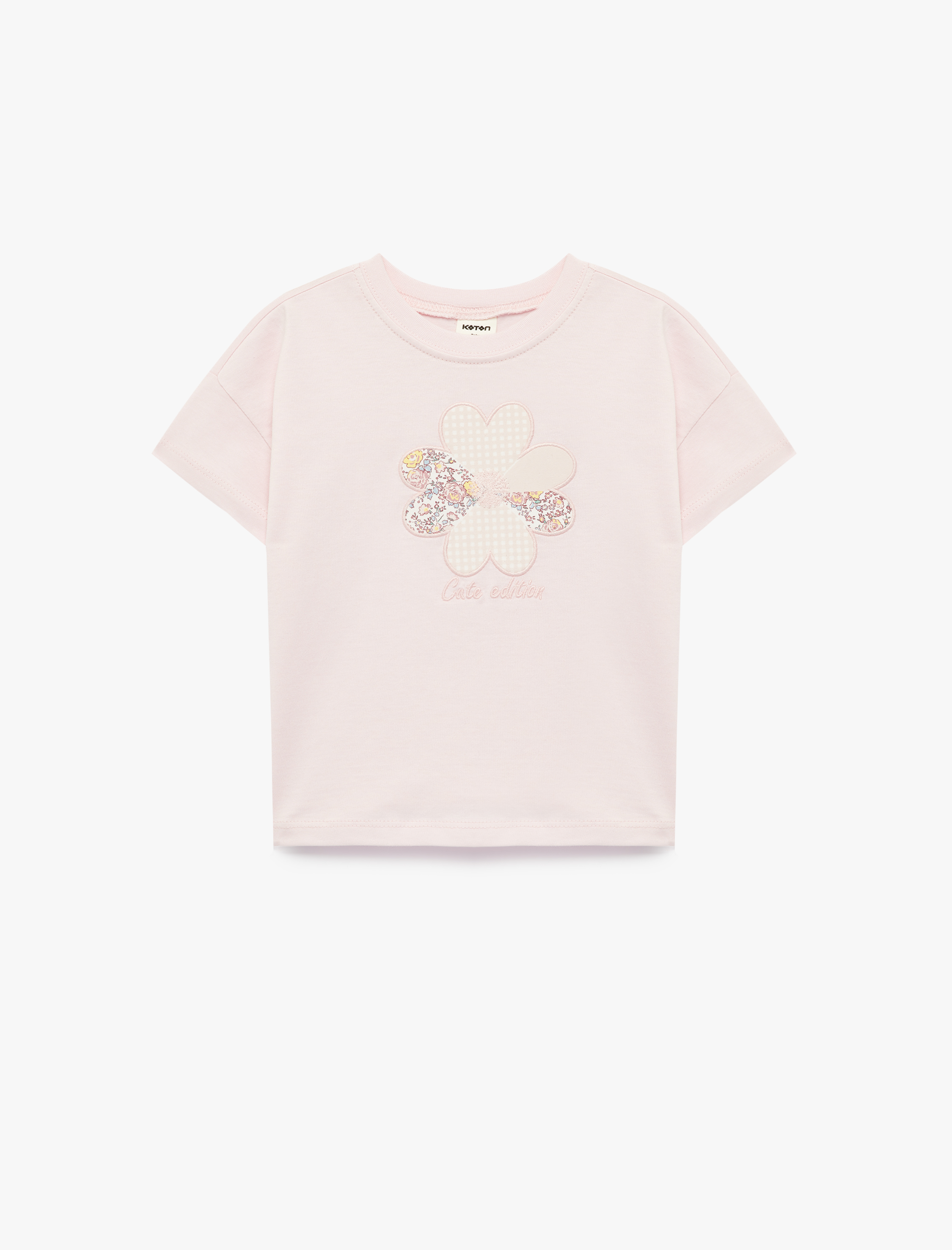  Kız Bebek Çiçek Baskılı Kısa Kollu Bisiklet Yaka Pamuklu Tişört