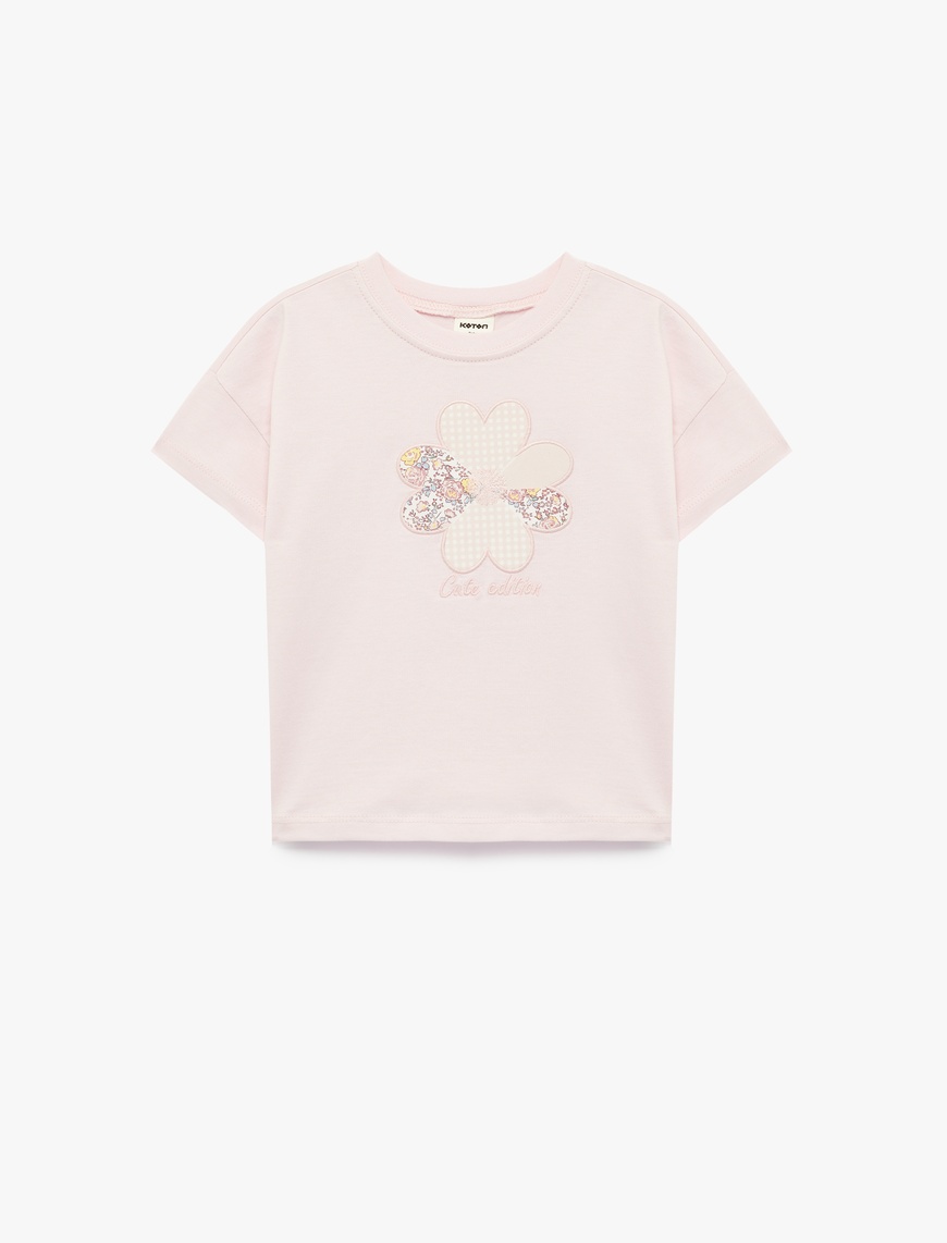 Koton Kız Bebek Çiçek Baskılı Kısa Kollu Bisiklet Yaka Pamuklu T-Shirt