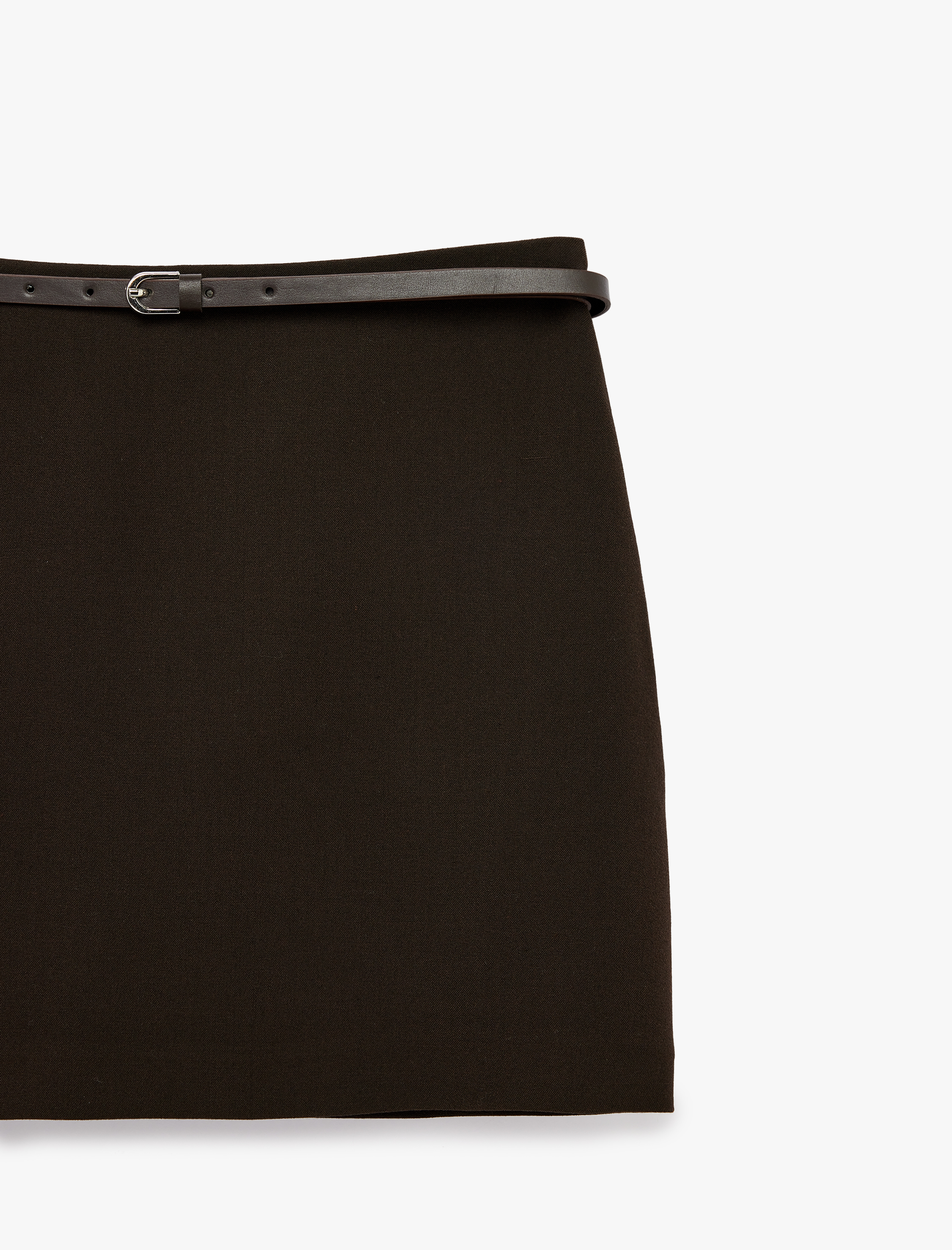   Viskon A Kesim Kemerli Şortlu Mini Etek