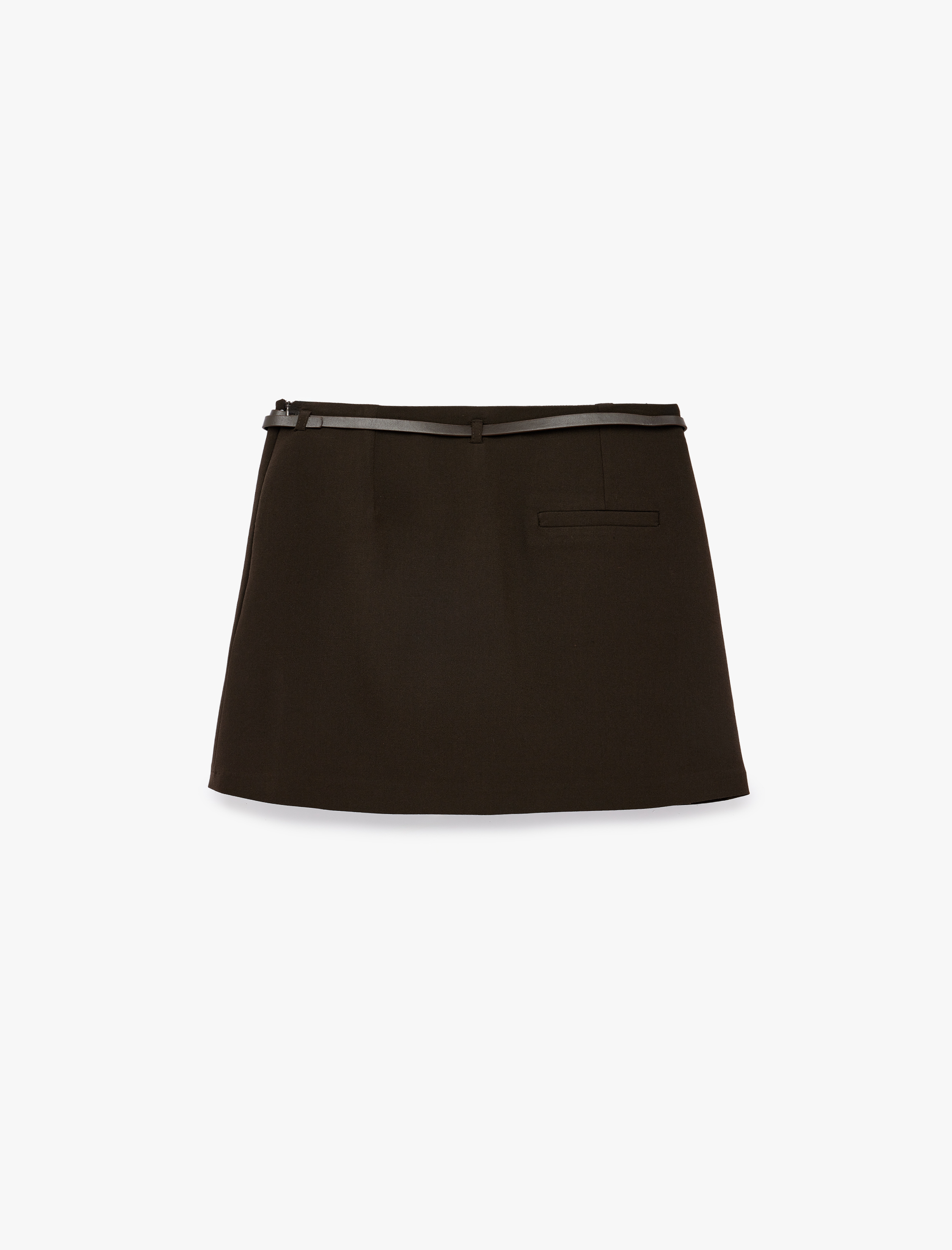   Viskon A Kesim Kemerli Şortlu Mini Etek