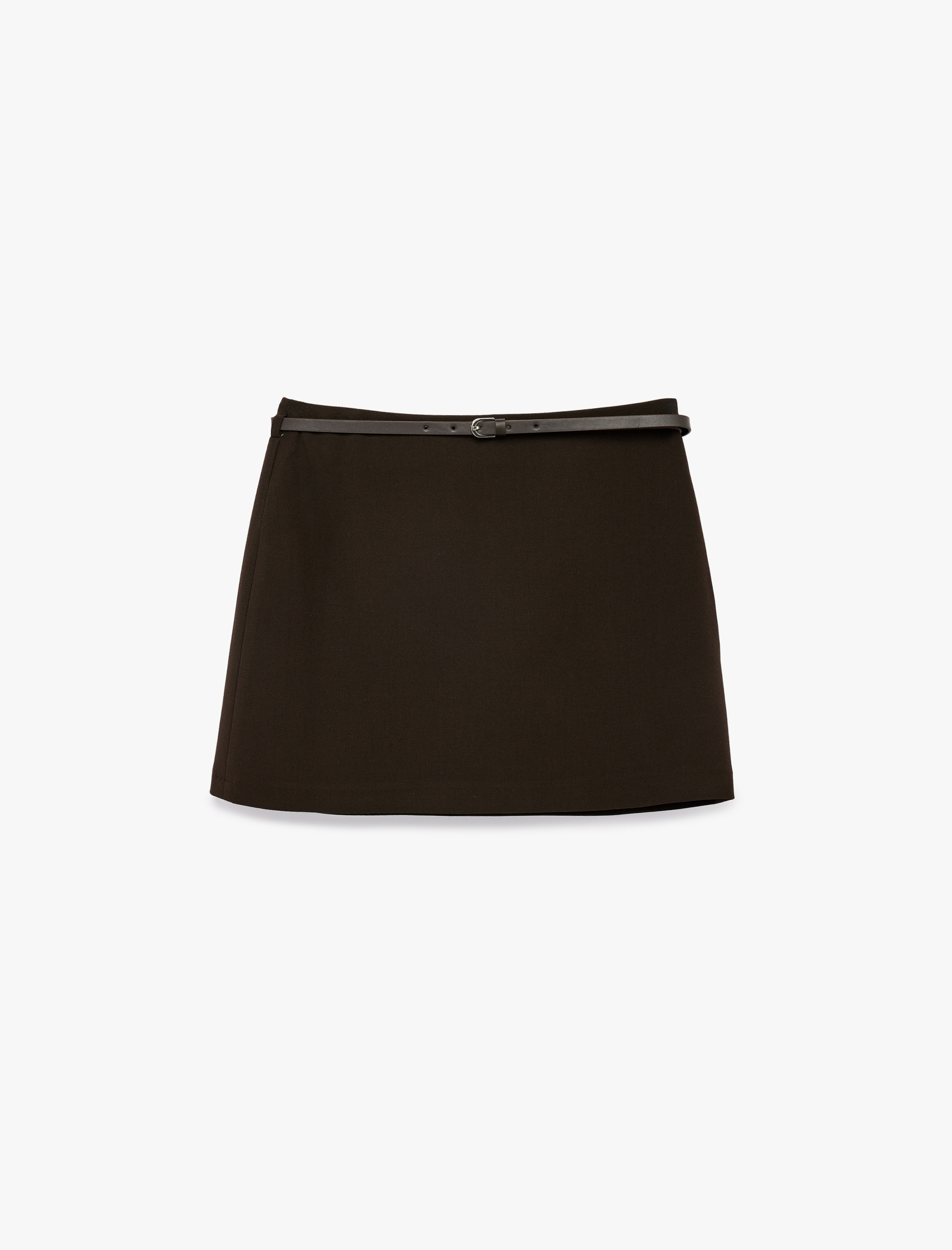   Viskon A Kesim Kemerli Şortlu Mini Etek