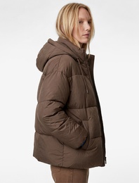 Uzun Kollu Fermuarlı Kapüşonlu Anorak Oversize Şişme Mont