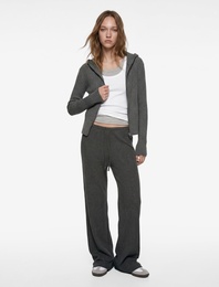 Fermuarlı Kapüşonlu Uzun Kollu Slim Fit Viskon Hırka