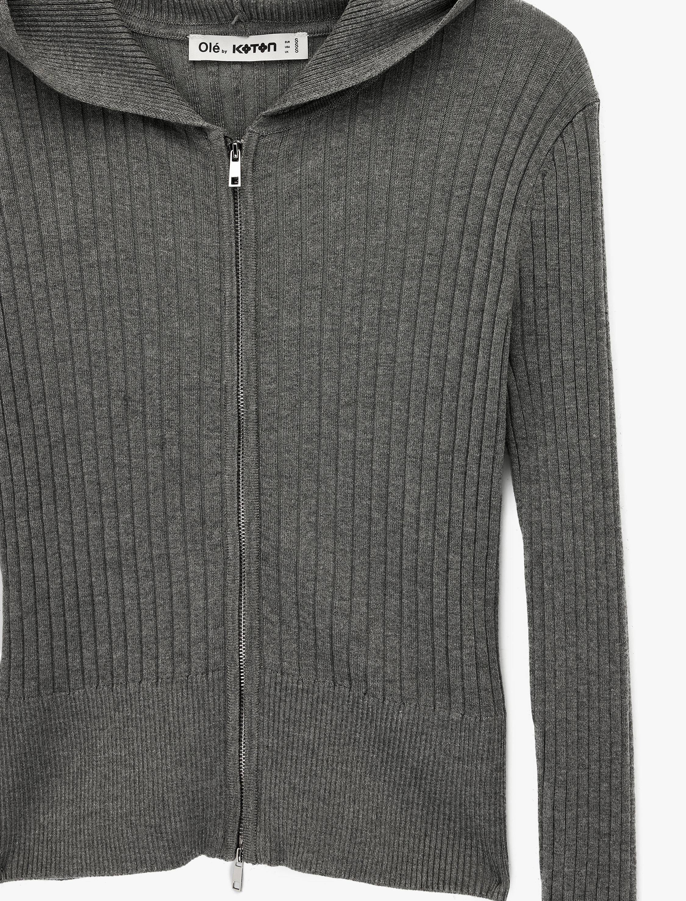   Fermuarlı Kapüşonlu Uzun Kollu Slim Fit Viskon Hırka