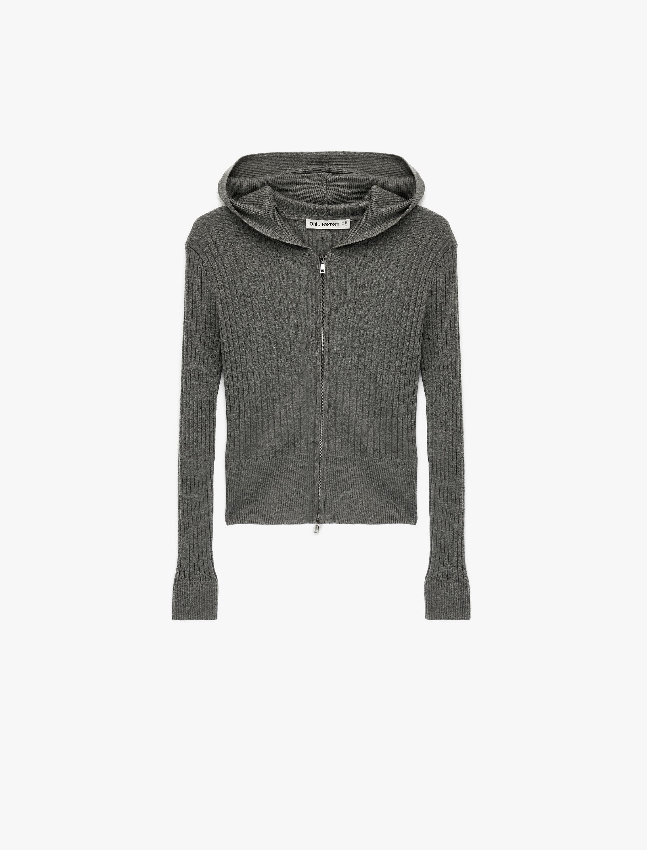   Fermuarlı Kapüşonlu Uzun Kollu Slim Fit Viskon Hırka