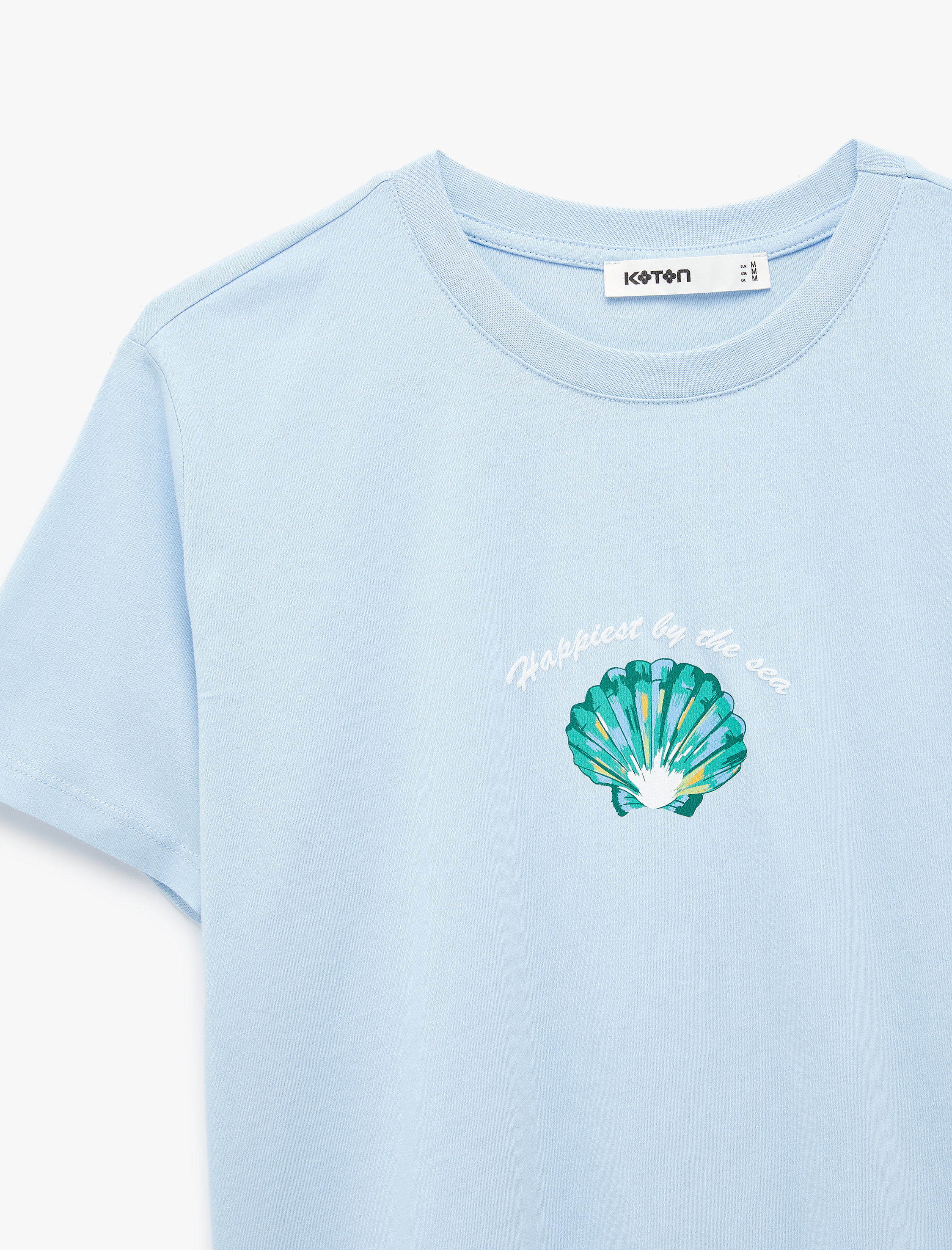   Regular Fit Kısa Kollu Bisiklet Yaka Pamuklu Deniz Kabuğu Baskılı Tişört