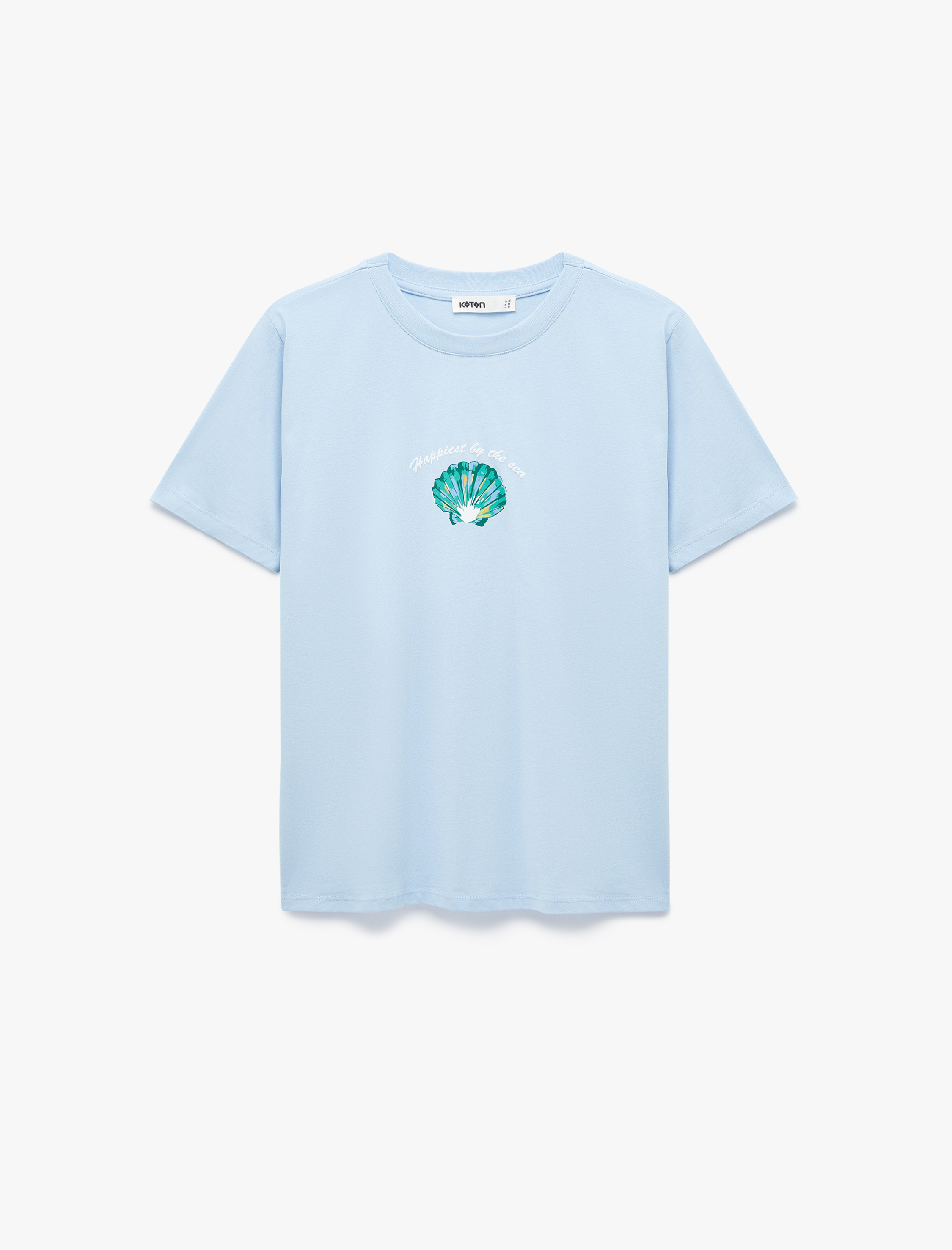   Regular Fit Kısa Kollu Bisiklet Yaka Pamuklu Deniz Kabuğu Baskılı Tişört