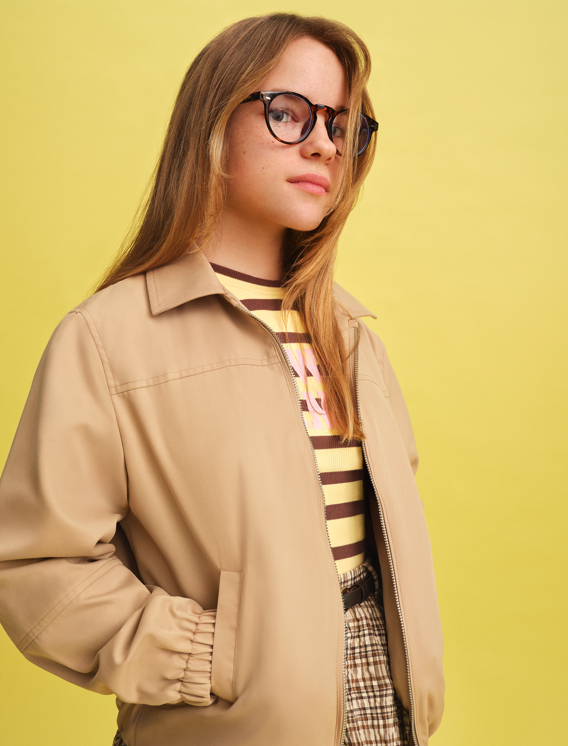  Kız Çocuk Uzun Kollu Bisiklet Yaka Baskılı Pamuklu Çizgili Tişört