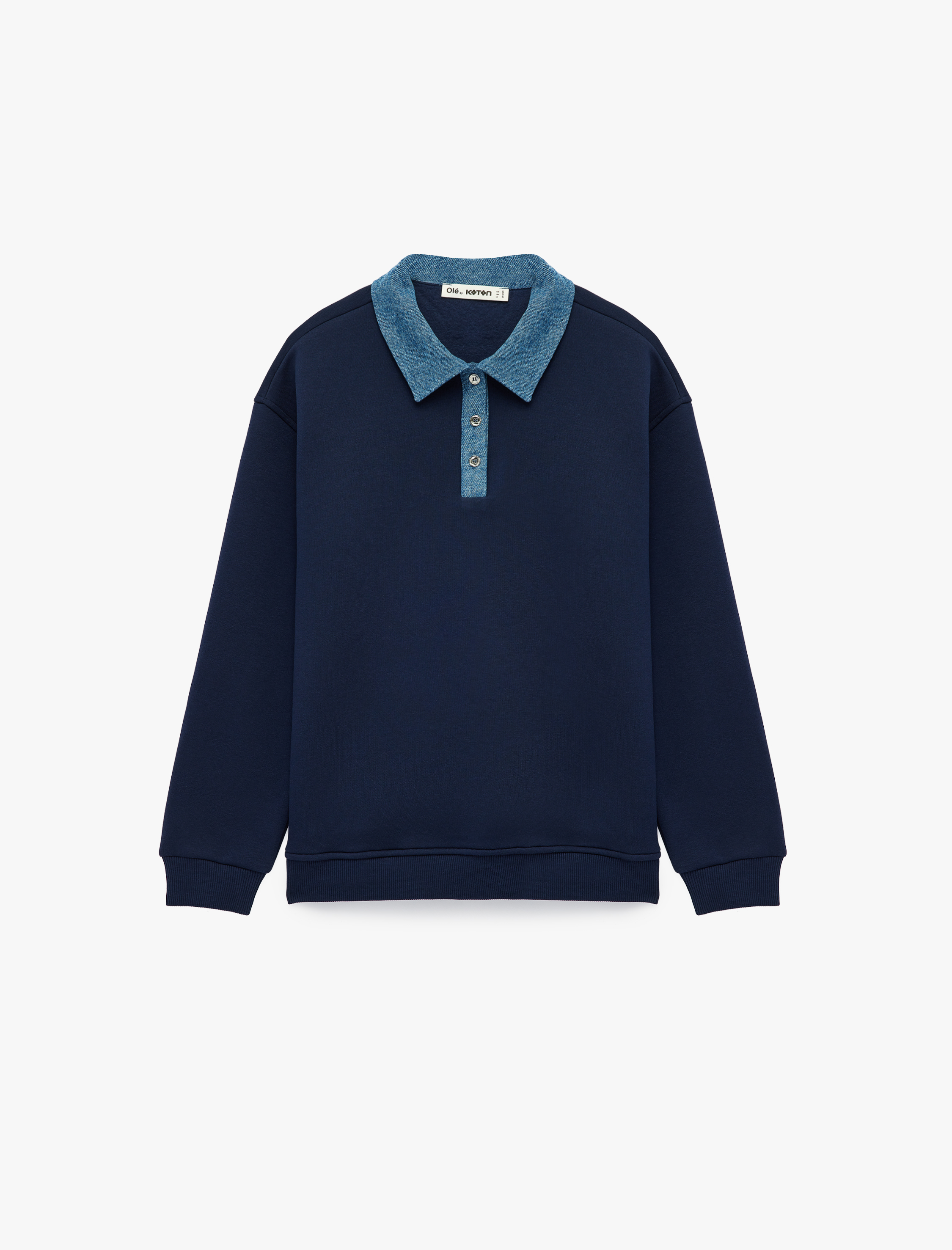   Düğmeli Uzun Kollu Rahat Kalıp Şardonlu Polo Yaka Sweatshirt