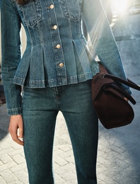 Pamuklu Dar Kalıp Düğmeli İspanyol Paça Denim Pantolon - Flare Jeans