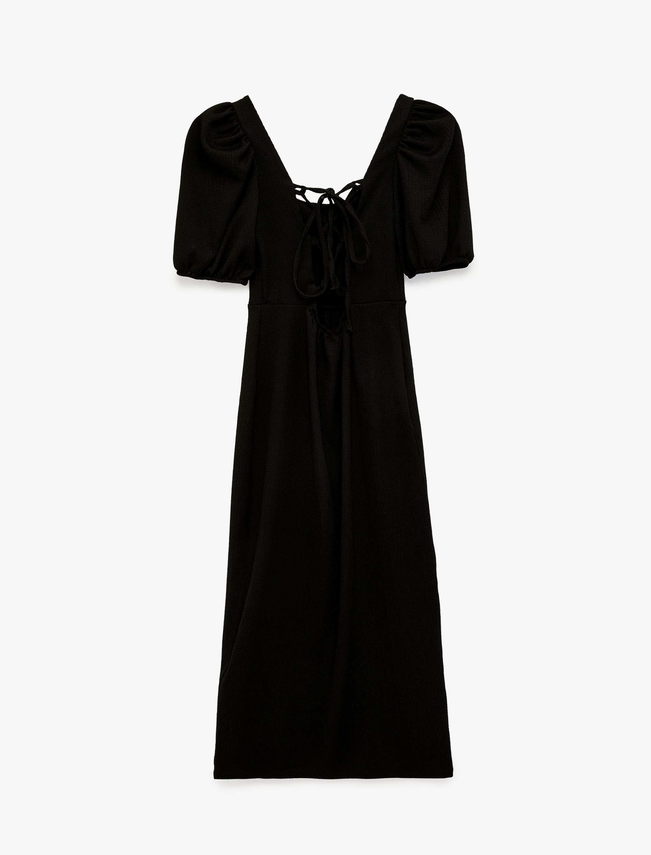   Balon Kol Kare Yaka Slim Fit Bürümcük Bodycon Midi Elbise