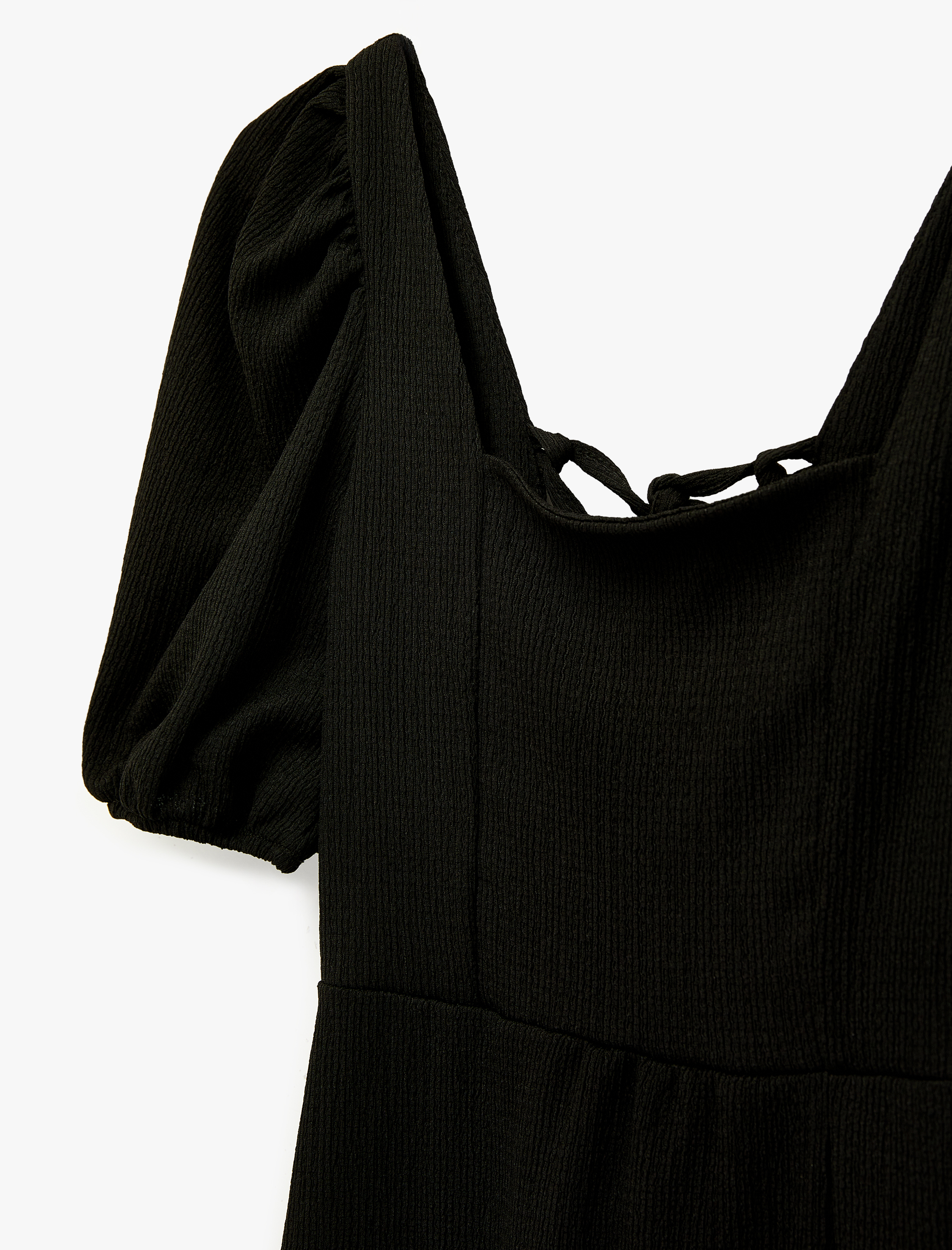   Balon Kol Kare Yaka Slim Fit Bürümcük Bodycon Midi Elbise