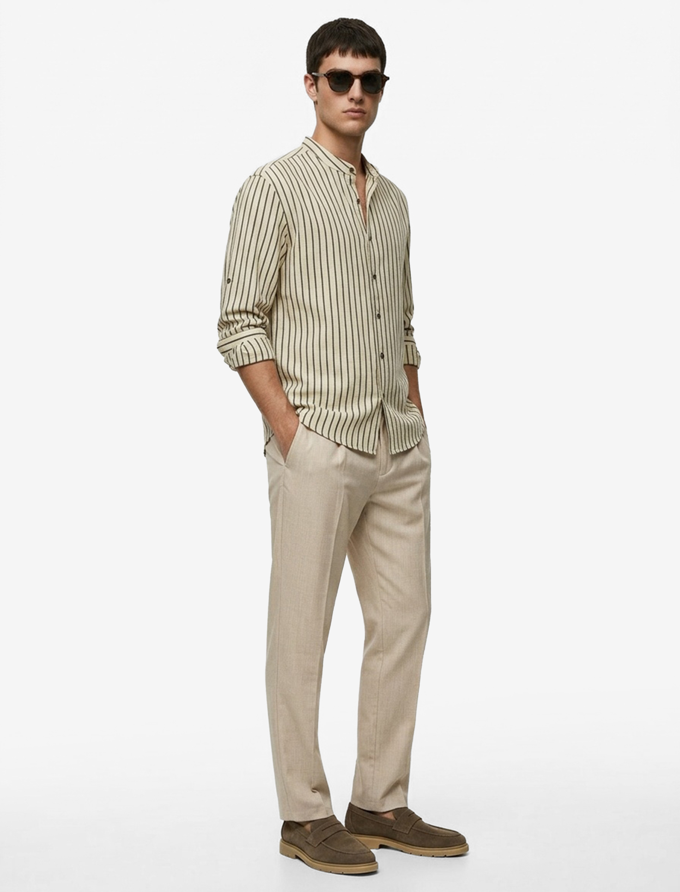 Uzun Kollu Regular Fit Pamuklu Hakim Yaka Çizgili Gömlek - Görsel 2