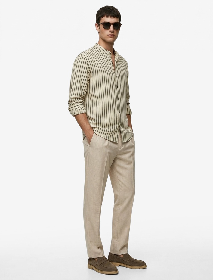  Uzun Kollu Regular Fit Pamuklu Hakim Yaka Çizgili Gömlek