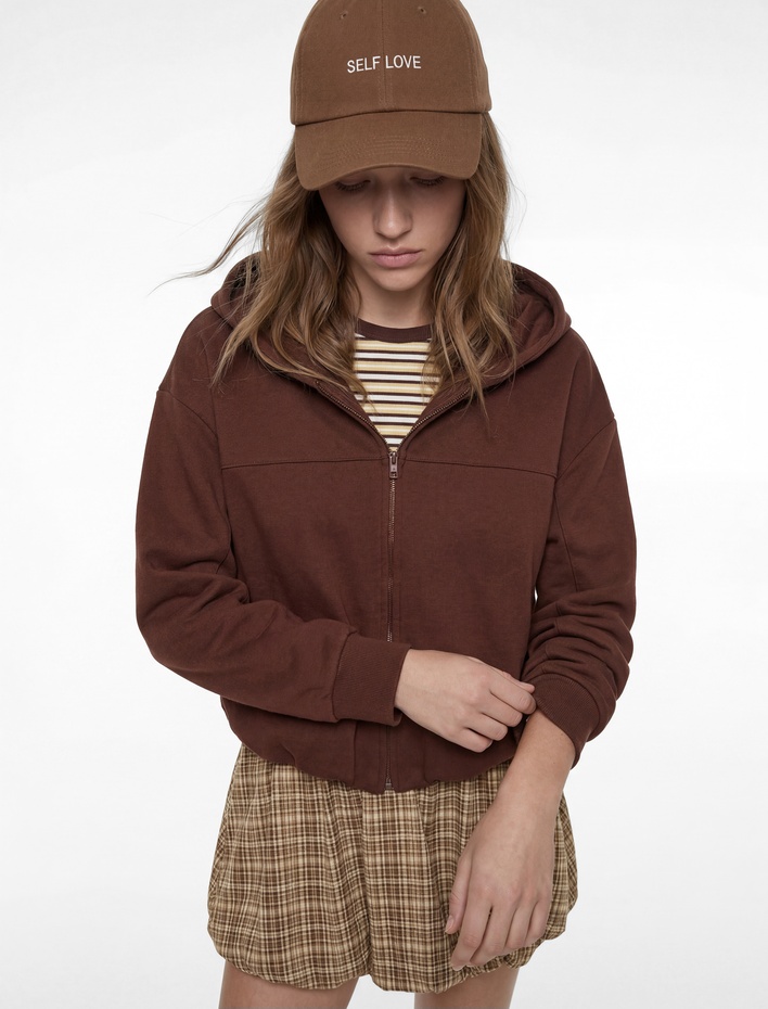  Modal Karışımlı Kapüşonlu Oversize Fermuarlı Sweatshirt