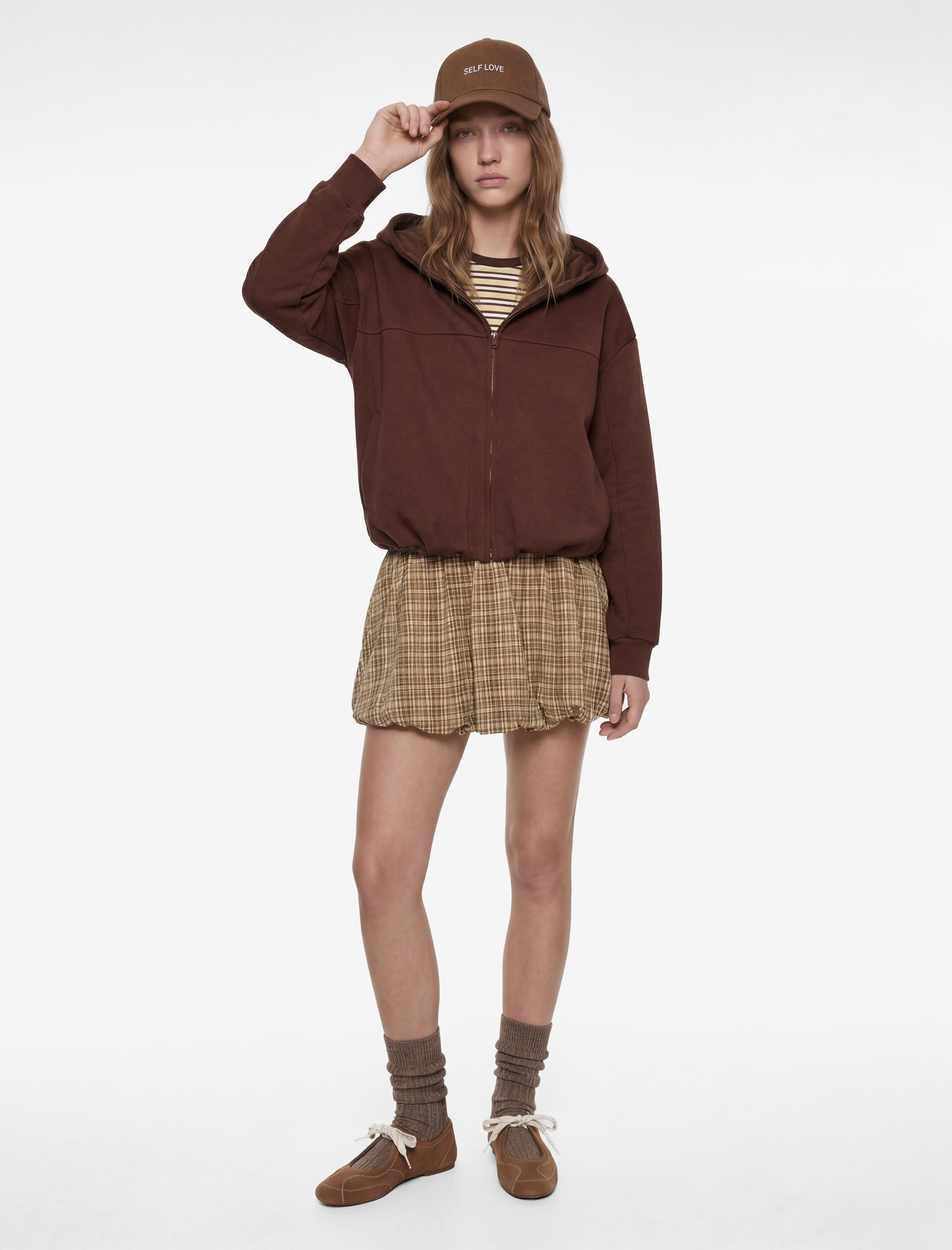   Modal Karışımlı Kapüşonlu Oversize Fermuarlı Sweatshirt