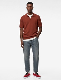 Regular Fit Kısa Kollu Keten Karışımlı Polo Yaka Triko Tişört