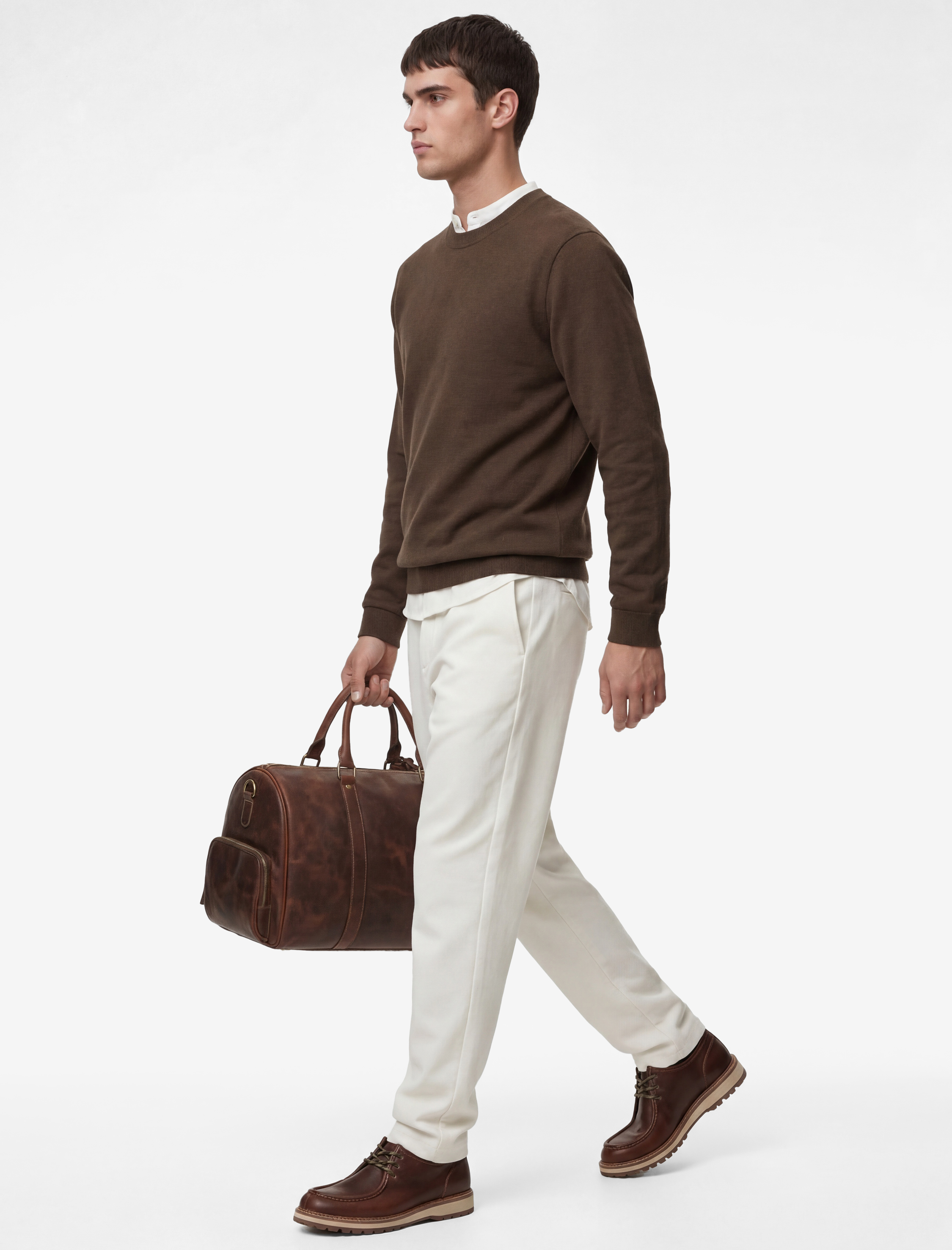   Straight Fit Cepli Duble Paça Beli Bağcıklı Pantolon