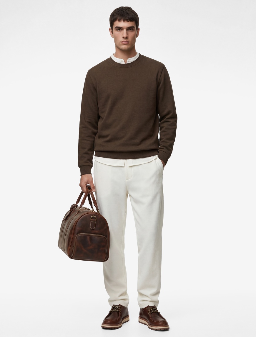 Koton Erkek Straight Fit Cepli Duble Paça Beli Bağcıklı Pantolon