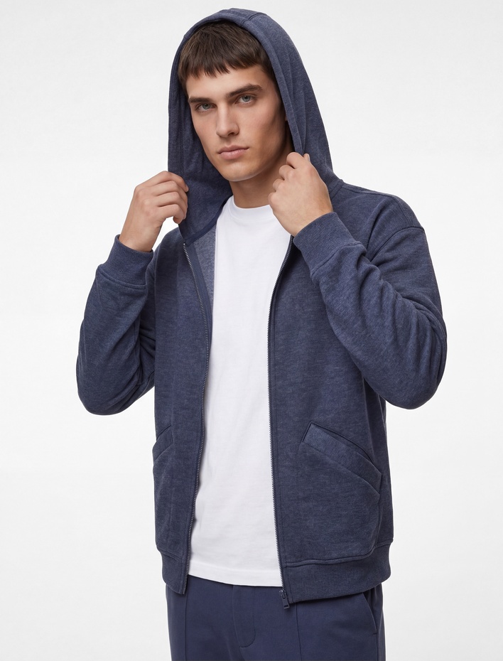  Uzun Kollu Cepli Fermuarlı Kapşonlu Oversize Sweatshirt