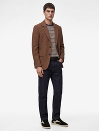 Regular Fit Uzun Kollu Kapaklı Cepli Ekose Desenli Mono Yaka Blazer Ceket