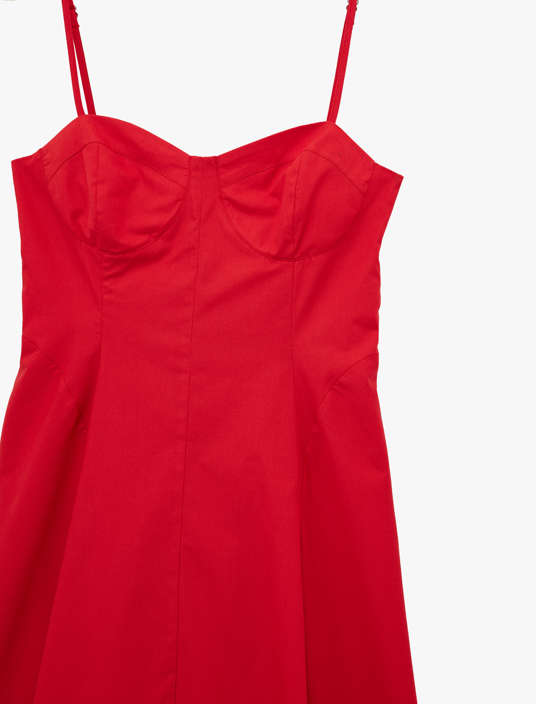   Slim Fit Kalp Yaka Kolsuz Pamuklu İp Askılı Volanlı Poplin Uzun Elbise