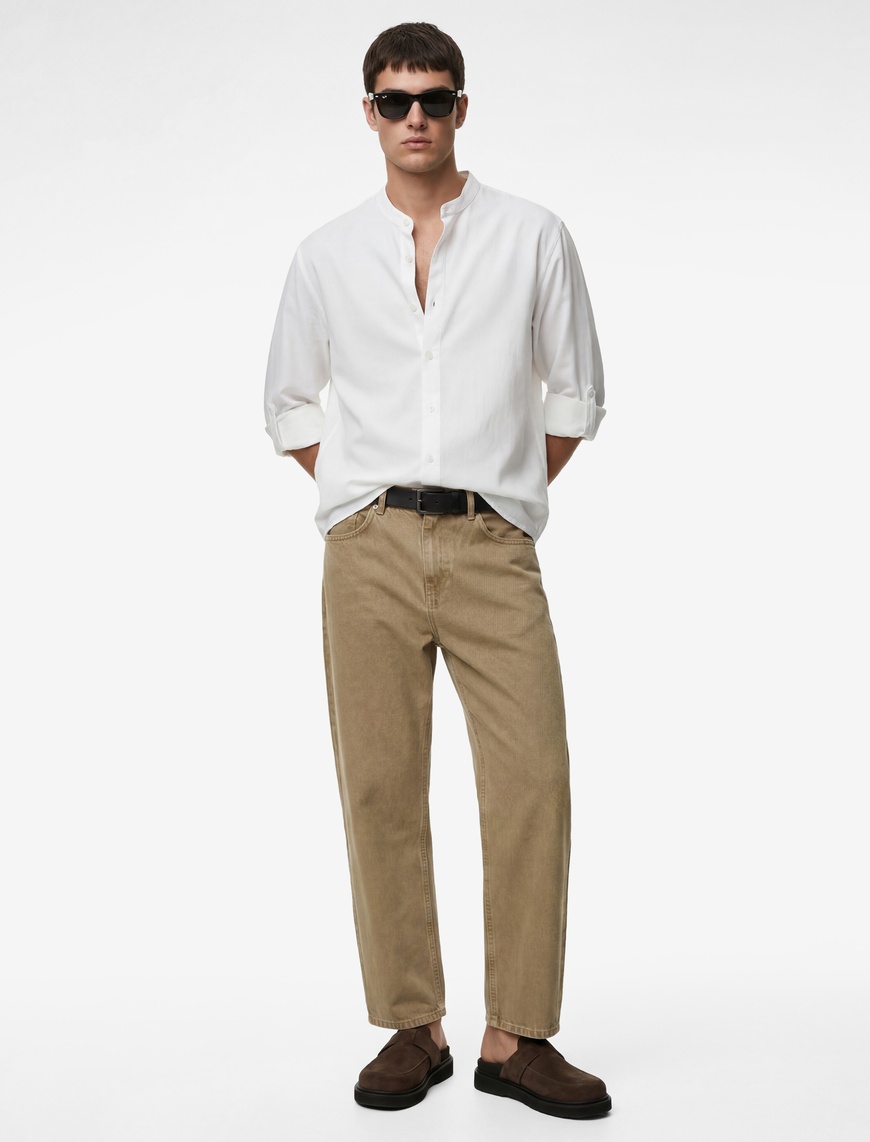Koton Erkek Pamuklu Regular Fit Düğme Detaylı Uzun Kollu Hakim Yaka Gömlek