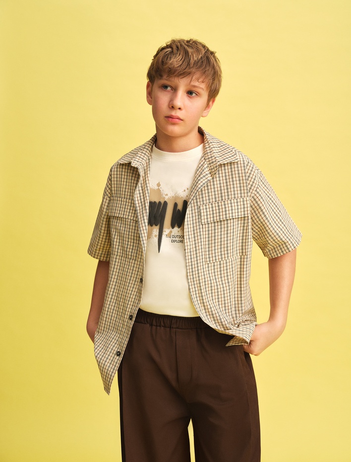 Erkek Çocuk Pamuklu Baskılı Kısa Kollu Bisiklet Yaka Tişört