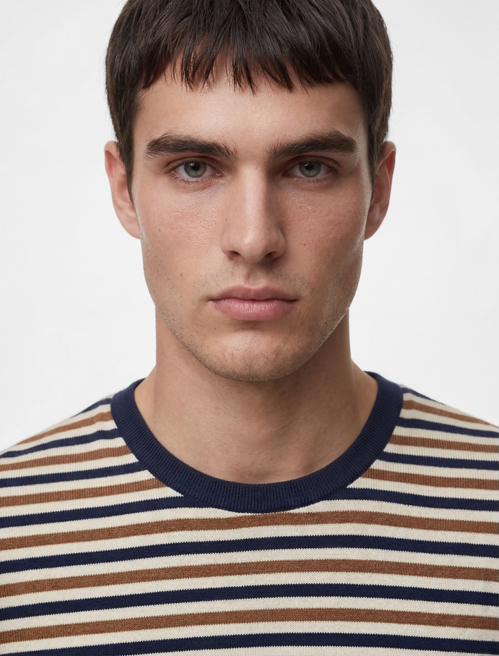  Regular Fit Bisiklet Yaka Kısa Kollu Çizgili Tişört