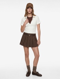 Kısa Kollu Düğmeli Slim Fit Crop Polo Yaka Tişört