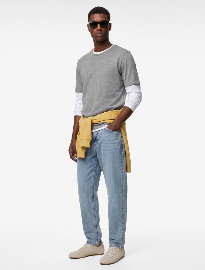  Regular Fit Bisiklet Yaka Viskon Karışımlı Kısa Kollu Tişört