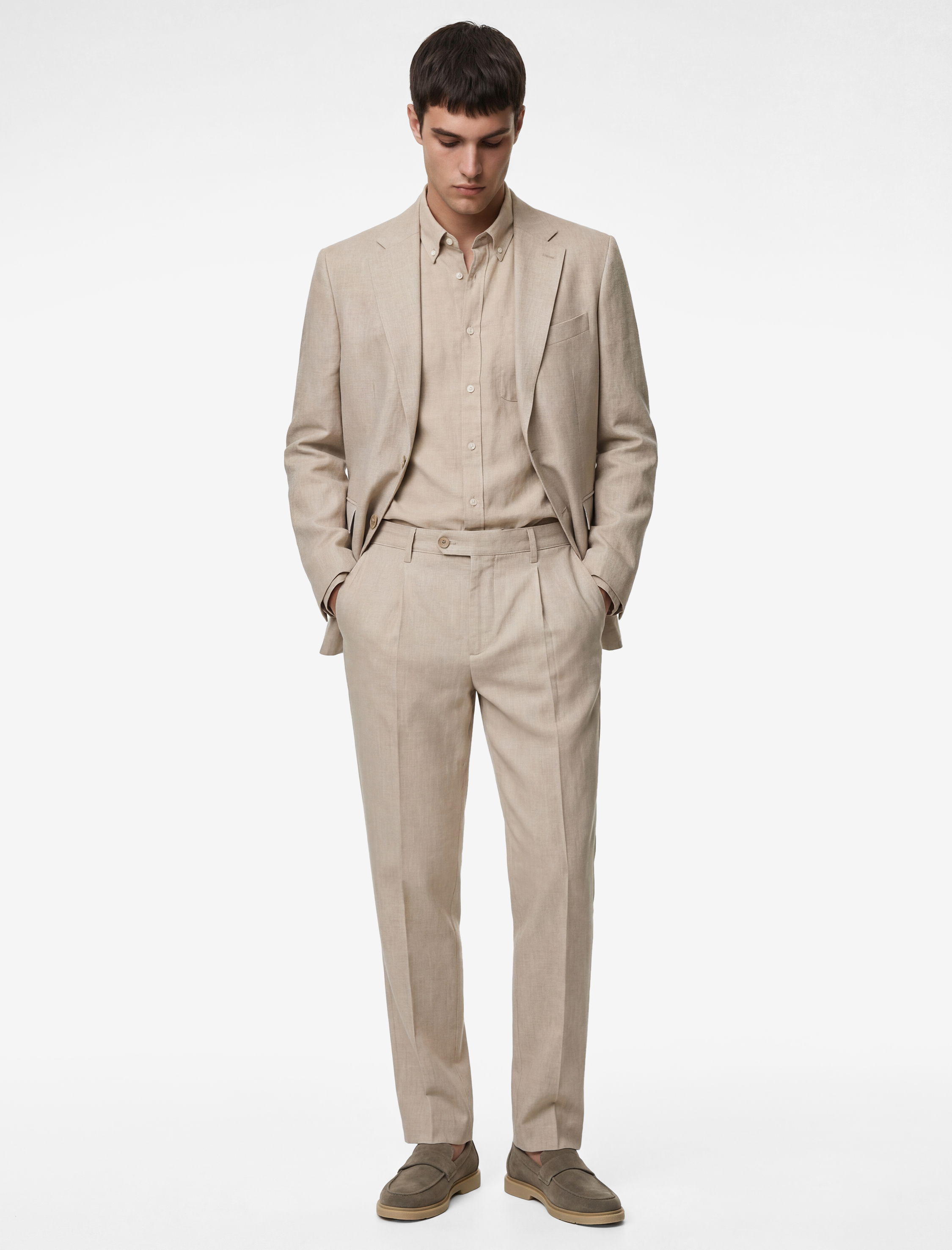   Viskon Karışımlı Düğmeli Cepli Pileli Kumaş Pantolon