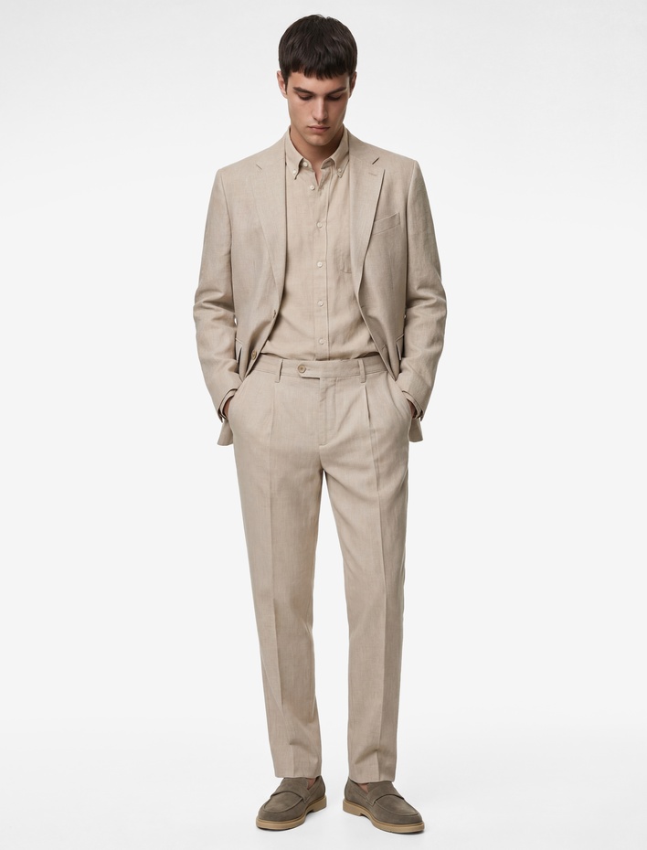  Viskon Karışımlı Düğmeli Cepli Pileli Kumaş Pantolon