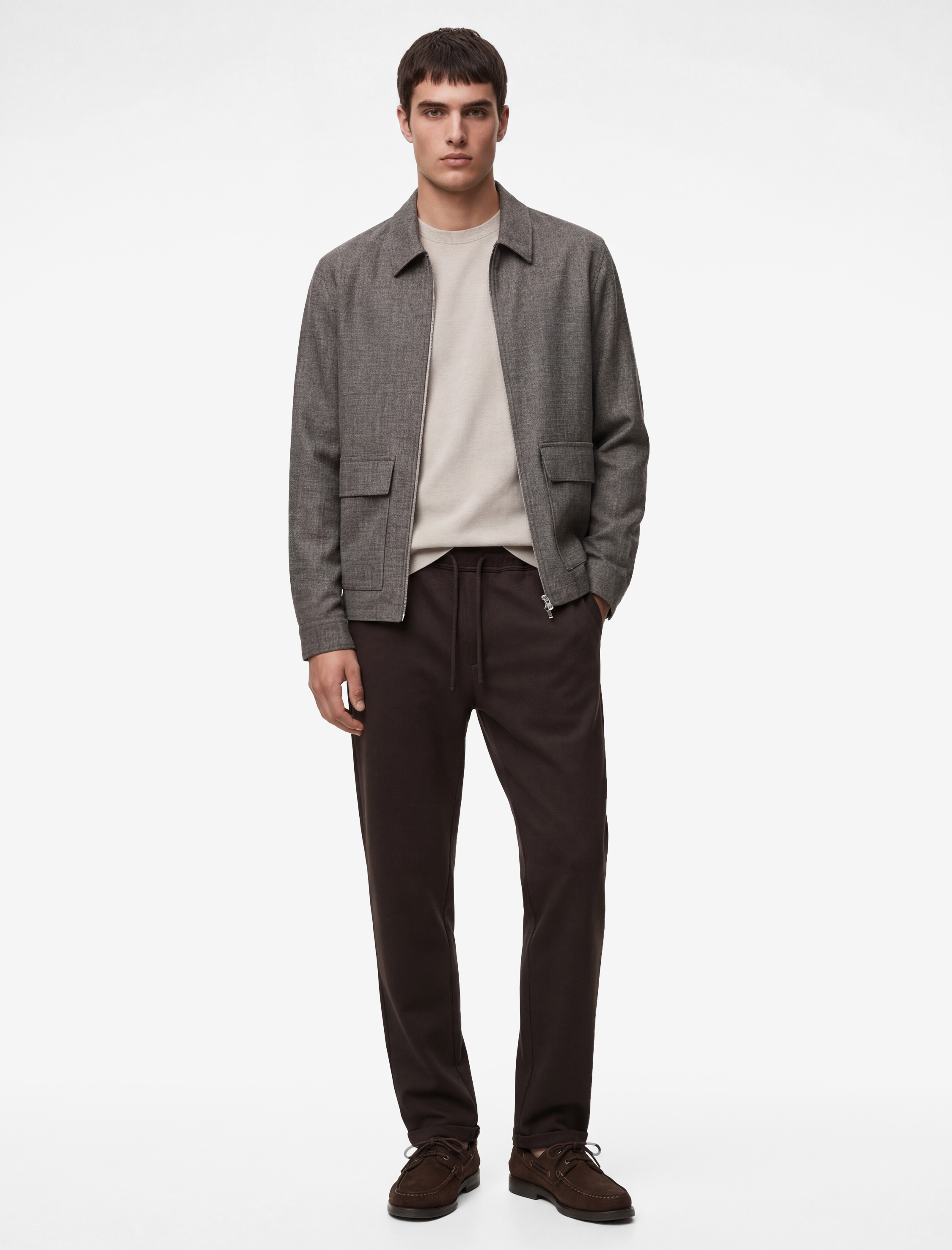   Duble Paça Cepli Straight Fit Beli Bağcıklı Pantolon