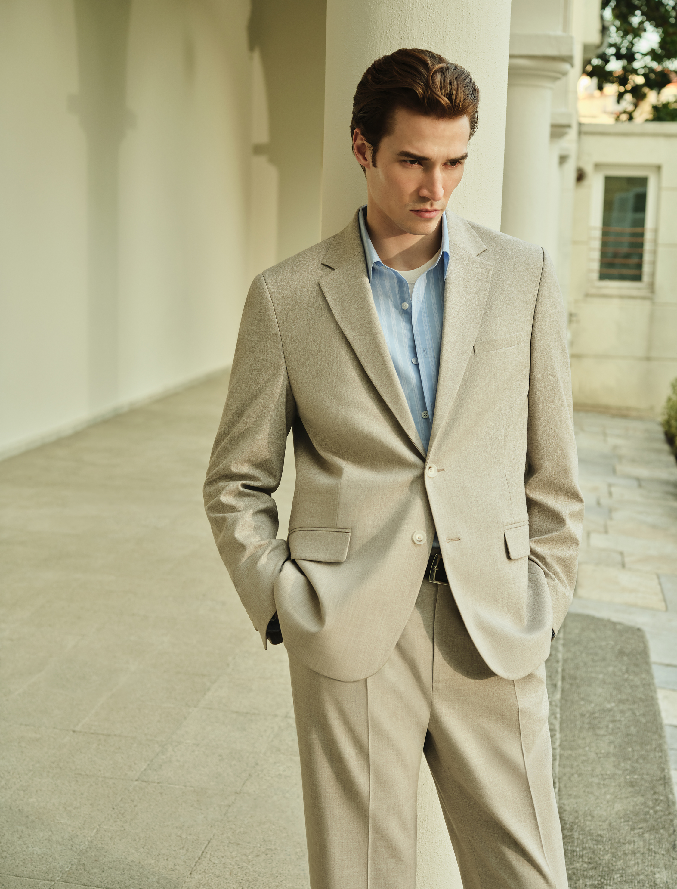   Viskon Karışımlı Düğmeli Cepli Pileli Kumaş Pantolon